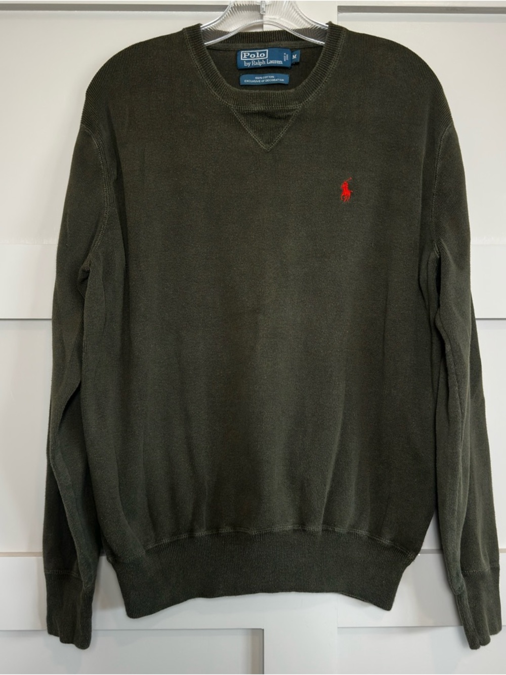 Polo Ralph Lauren Sweater Men’s Med 100% Cotton Green Red Pony Casual Preppy